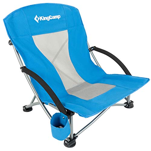 KingCamp Sillas Plegables Playa con Respaldo Bajo Ligero Silla Plegable Camping con Malla Transpirable Portátil para Playa Azul