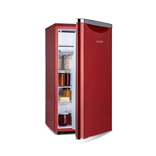 Klarstein Yummy - Nevera, Descongelación semi-automática, EEC F, Nivel ruido 41 dB, Congelador hasta -3 °C, Revestimiento cromado, 45 x 85 x 48 cm, Capacidad de 90 Litros, Rojo