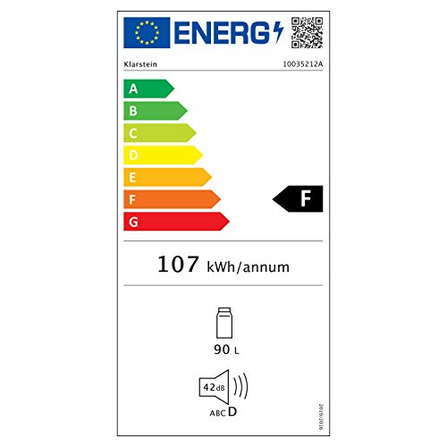 Klarstein Yummy - Nevera, Descongelación semi-automática, EEC F, Nivel ruido 41 dB, Congelador hasta -3 °C, Revestimiento cromado, 45 x 85 x 48 cm, Capacidad de 90 Litros, Plateado