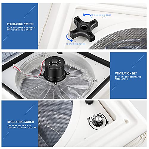 KOSIEJINN Ventilador para Camper con 3 Velocidades Ajustables, Ventilador de Techo de 12V, Ventilación Interna y Externa de Dos Vías para Camper o Caravana