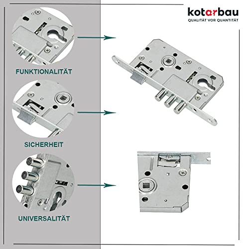 KOTARBAU Cerradura empotrable 72/50 mm, cerradura de puerta, perno, cerradura de seguridad universal L/R, cerradura de puerta corredera para interior y exterior