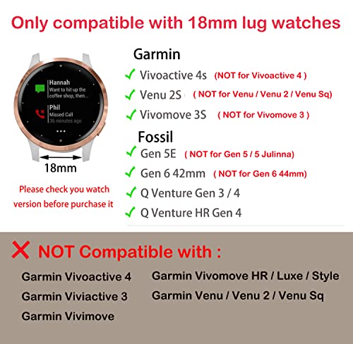 Krudary Correa elástica de nailon para Garmin Vivoactive 4S/Venu 2S/Vivomove 3S, 18 mm, ajustable, transpirable, suave, elástica, para Fossil Q Venture Gen 4 HR/Gen 3, Mujer Gen 5E 42 mm