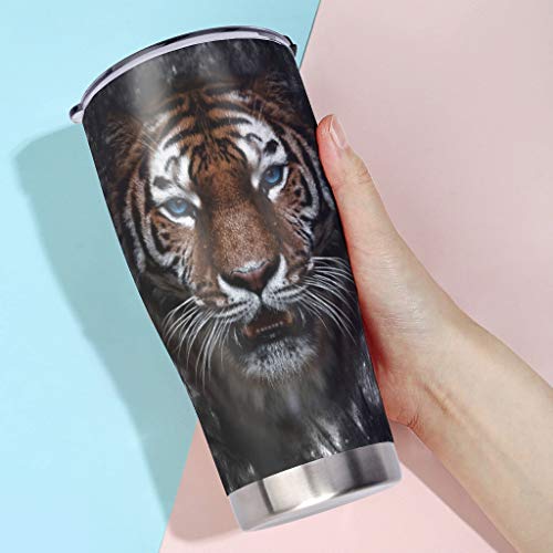 Ktewqmp Wild Tiger Head Face - Vaso de viaje con pajita (acero inoxidable, 900 ml), color blanco