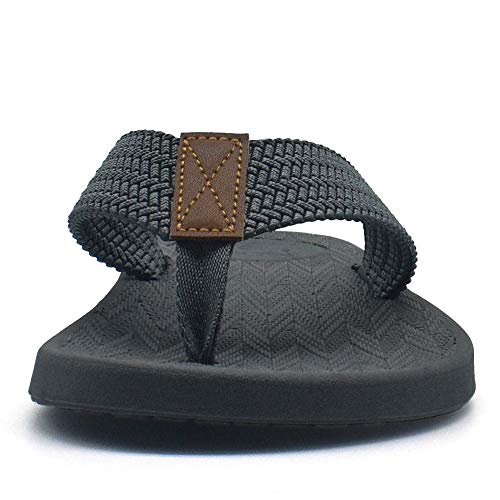 KuaiLu Chanclas Hombre Verano Playa Piscina Goma Flip Flops Caballero Comodas Piel Planas Caminar Cuero y Tela Sandalias De Dedo Antideslizante Yoga-Espuma Chancletas Gris 44