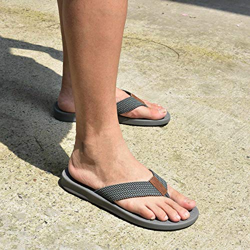 KuaiLu Chanclas Hombre Verano Playa Piscina Goma Flip Flops Caballero Comodas Piel Planas Caminar Cuero y Tela Sandalias De Dedo Antideslizante Yoga-Espuma Chancletas Gris 44