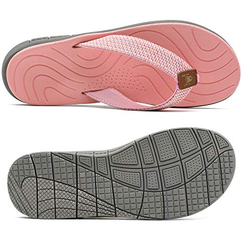 KuaiLu Chanclas Mujer Verano Playa Piscina Cuero y Tela Flip Flops Señoras Comodas Piel Planas Caminar Sandalias De Dedo Antideslizante Yoga-Espuma Chancletas Rosa 41