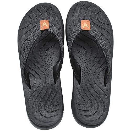 KuaiLu Chanclas Mujer Verano Playa Piscina Cuero y Tela Flip Flops Señoras Comodas Piel Planas Caminar Sandalias De Dedo Antideslizante Yoga-Espuma Chancletas Negro 40