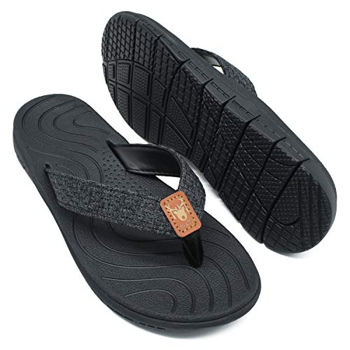 KuaiLu Chanclas Mujer Verano Playa Piscina Cuero y Tela Flip Flops Señoras Comodas Piel Planas Caminar Sandalias De Dedo Antideslizante Yoga-Espuma Chancletas Negro 40