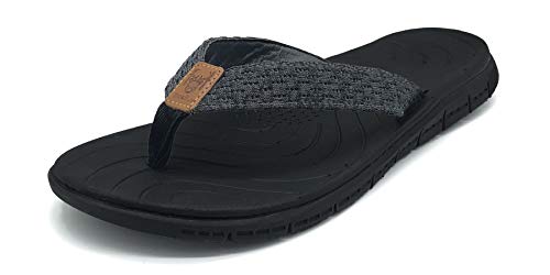 KuaiLu Chanclas Mujer Verano Playa Piscina Cuero y Tela Flip Flops Señoras Comodas Piel Planas Caminar Sandalias De Dedo Antideslizante Yoga-Espuma Chancletas Negro 40