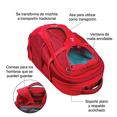 Kurgo G-Train, Mochila para Perros Pequeños y Gatos, Transportín, Base Impermeable, Viajes y Excursiones, Rojo