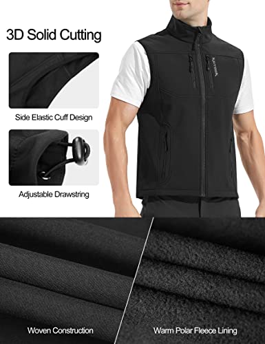 KUTOOK Chaleco Softshell Hombres Cortavientos sin Mangas Forro Polar Transpirable Resistente al Viento, M Negro