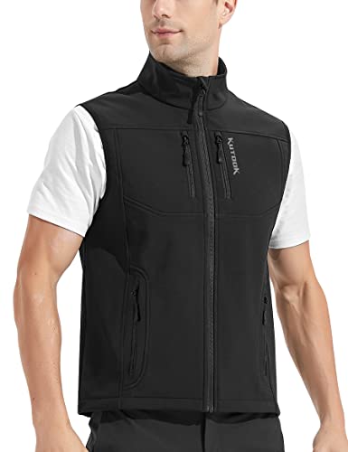 KUTOOK Chaleco Softshell Hombres Cortavientos sin Mangas Forro Polar Transpirable Resistente al Viento, M Negro