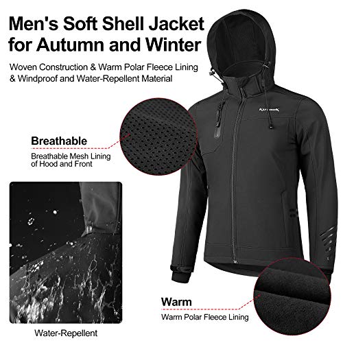 KUTOOK Chaqueta Softshell Hombre Invierno Forro Polar Ropa Cortavientos Impermeable Con Capucha Extraíble Para Montaña Trekking Senderismo Esquí Running, Etc(3XL)