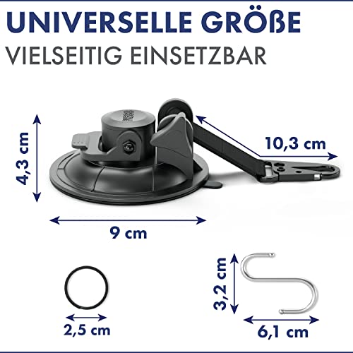 LAINFELD Ganchos con ventosa, juego de 4 con cierre de mosquetón y gancho grande, extrafuertes, grandes ventosas para camping, coche, balcón