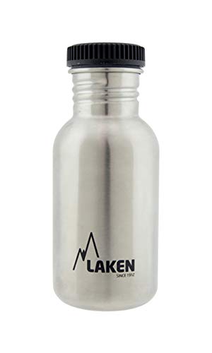 Laken Botella de Acero Inoxidable con Tapón de Rosca Negro y Boca Ancha 500ml, Acero