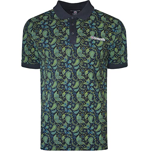 Lambretta Polo retro para hombre con estampado de cachemir, azul marino, M