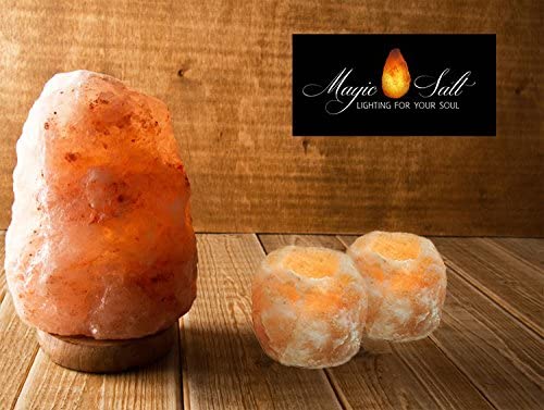 Lámpara de Sal del Himalaya 2-3kg + 2 portavelas - Magic Salt® Lighting for Your Soul