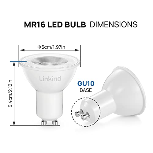 Lámpara Linkind LED GU10, lámpara halógena de 50 W reemplazada, bombilla de barra de foco blanco cálido de 4,2 W, foco de ángulo de haz de 36 °, bombilla LED MR16 de 220-240 V CA, paquete de 10