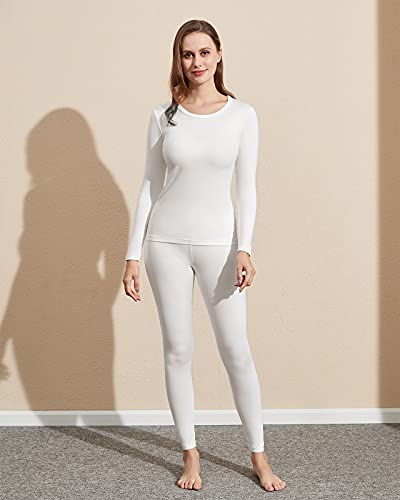 LAPASA - Conjuntos Ropa Térmica Mujer Camiseta Térmica Manga Larga Malla Termica Ropa Interior Invierno L17 S Blanco