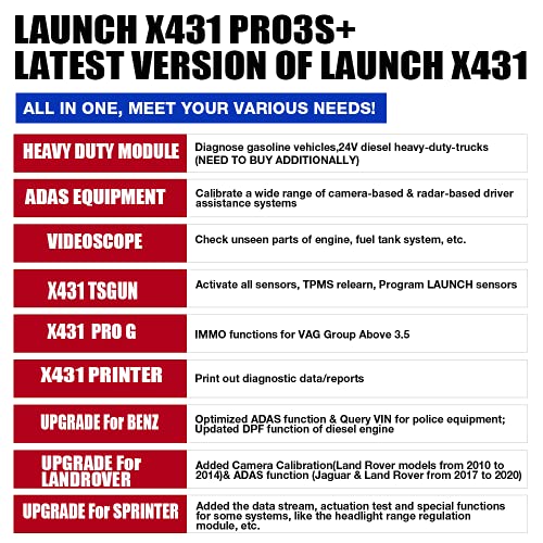 LAUNCH X431 PRO3S+ Profesional Maquina Diagnosis Coche multimarca,Escáner de Todo el Sistema, 31+ reinicio de reaprendizaje, Vin automático, codificación en línea, función guiada, Bluetooth 10.1"