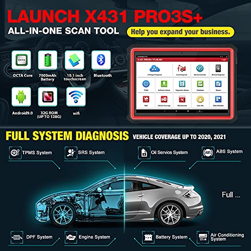 LAUNCH X431 PRO3S+ Profesional Maquina Diagnosis Coche multimarca,Escáner de Todo el Sistema, 31+ reinicio de reaprendizaje, Vin automático, codificación en línea, función guiada, Bluetooth 10.1"