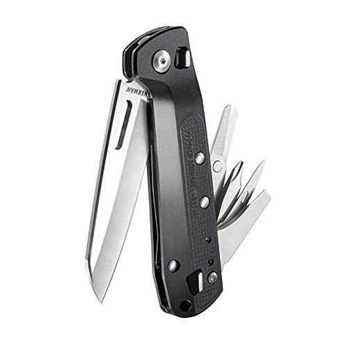 Leatherman Free K4 - Multiherramienta para camping y supervivencia, fabricado en EE.UU, con 9 herramientas incorporadas, con bloqueo total, destornilladores y abrebotellas, navaja, en gris