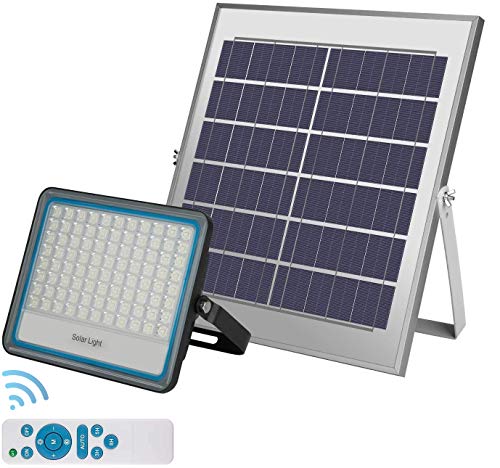 LEDMO Foco Solar LED 100W Foco Solar Exterior 176 LEDS 5000lm Con Mando a Distancia Foco Solar Luz blanca 6500K Foco Solar LED Hasta 15 HORAS de Luz, IP67 Impermeable