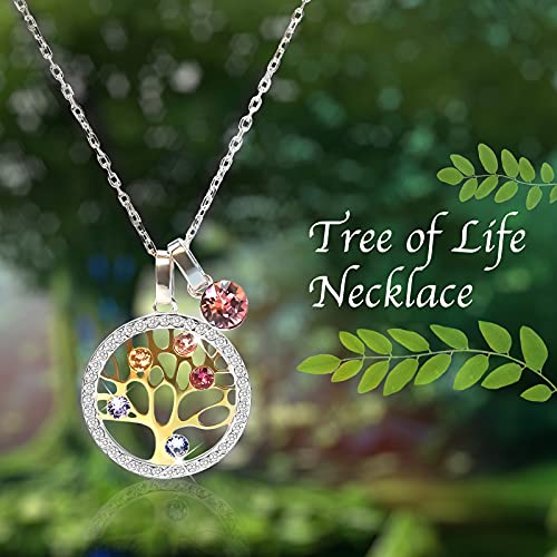 LEKANI Collares Mujer Plata Árbol de la Vida Colgante Cristales de Austriacos, Joyas Mujer San Valentin Regalos Originales para Mujer Madre Mamá Abuela