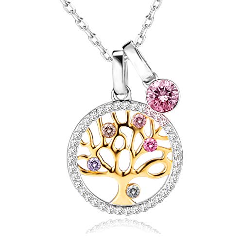 LEKANI Collares Mujer Plata Árbol de la Vida Colgante Cristales de Austriacos, Joyas Mujer San Valentin Regalos Originales para Mujer Madre Mamá Abuela