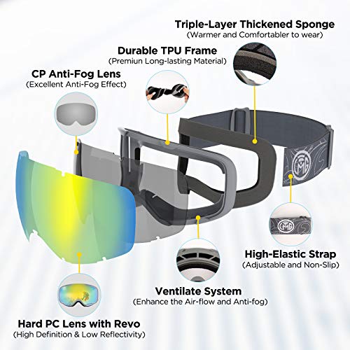 LEMEGO Gafas de Esquí Snowboard Máscara Gafas Esqui Gafas de Motocross Hombres y Mujeres Anti Niebla 100% Protección UV Gafas de Ventisca para Ciclismo Montañismo Escalada Esquí (oro)