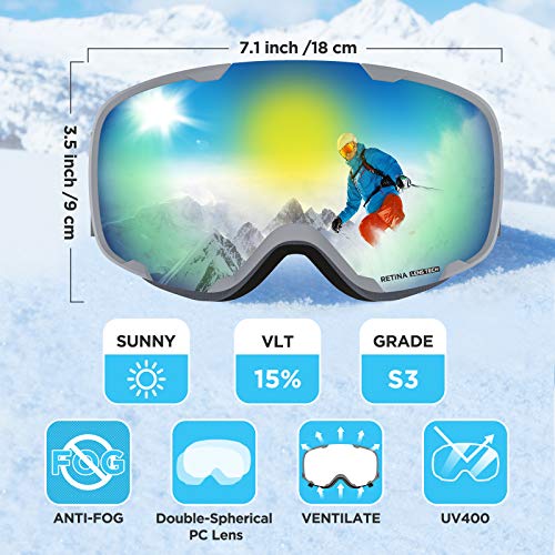 LEMEGO Gafas de Esquí Snowboard Máscara Gafas Esqui Gafas de Motocross Hombres y Mujeres Anti Niebla 100% Protección UV Gafas de Ventisca para Ciclismo Montañismo Escalada Esquí (oro)