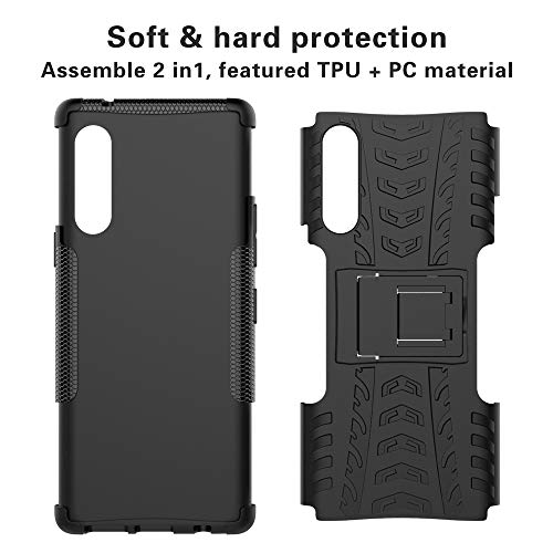 LFDZ Funda LG G9 ThinQ,con Soporte Cáscara de Doble Capa de Cubierta Heavy Duty Silicona Caso Funda para LG G9 ThinQ/Velvet Smartphone,Negro