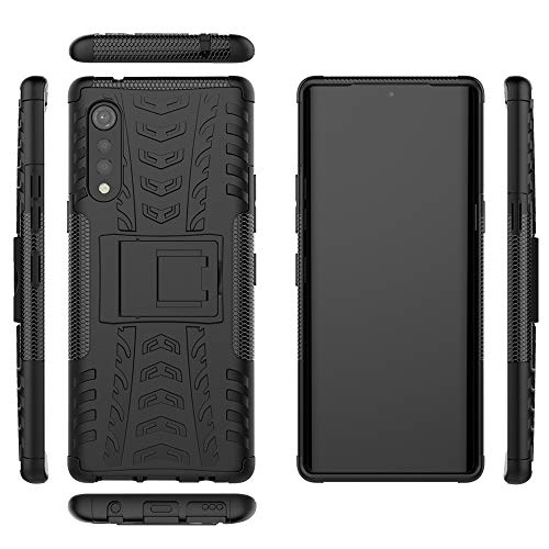 LFDZ Funda LG G9 ThinQ,con Soporte Cáscara de Doble Capa de Cubierta Heavy Duty Silicona Caso Funda para LG G9 ThinQ/Velvet Smartphone,Negro