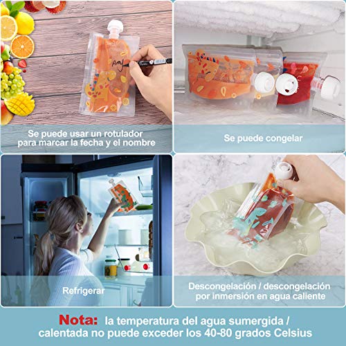 Lictin Bolsa de Alimento Reutilizable para Bebé-12PCS Bolsitas de Comida para Bebé de 210 ml sin BPA PVC para Bebés con Diseño de Patrón