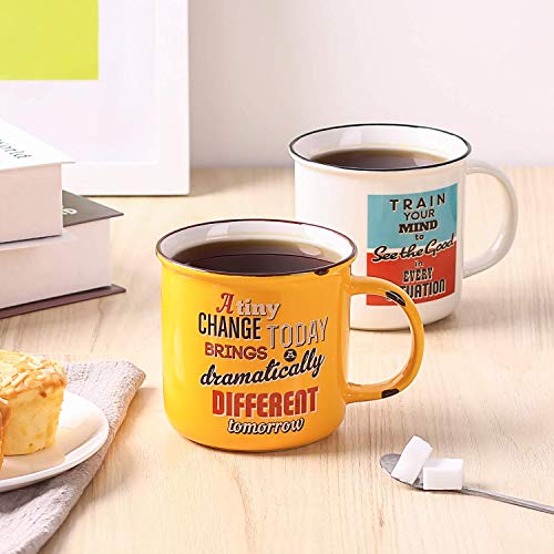 LIFVER Taza de Café de Cerámica 530 ML, Juego de 4 Tazas de Café - 18oz con Asa Grande, Taza de Té Grande, Estilo Retro con Escritura, Juego de Tazas de Café, Agua Caliente, Leche | Multicolor