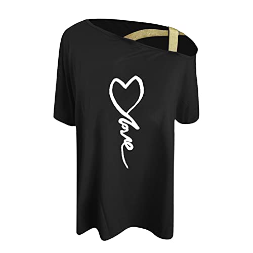 Lilygodx Camisetas Mujer Originales Baratas Camisetas de Vestir Mujer Verano Tallas Grandes Manga Corta Cuello Redondo Blusa de Fiesta Mujer Camisetas con Hombros Descubiertos (Negro, S)