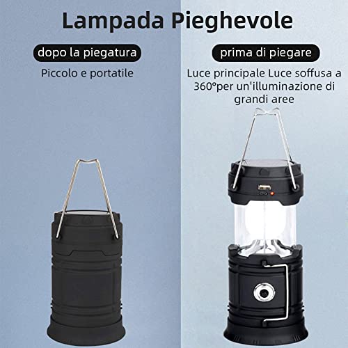 Linterna de Camping, Linterna LED lámpara Solar Camping Recargable Impermeable Luz de Emergencia, para emergencias Senderismo Pesca Senderismo