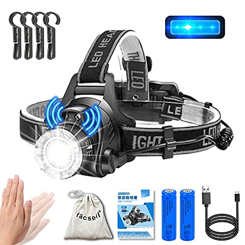 Linternas Frontales Led Recargable,Linterna Cabeza Led Zoomable,Luz Frontal Potent,Impermeable,4 Modos con Sensor,1200Lumens,Giratorio de 90°,Luz Frontal para Correr Pesca Camping Ciclismo Tatuajes