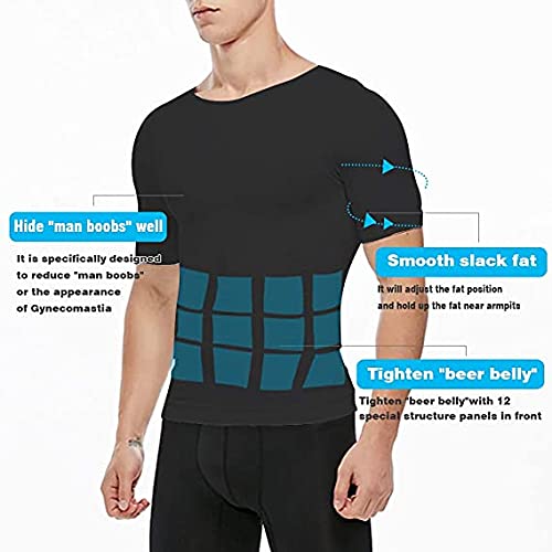 Lioncool Men's Shaper Cooling T-Shirt, Compression Shirt Undershirt Slimming Tank Top Workout Vest Abs Abdomen Slim Body Shaper (Medium,Black)