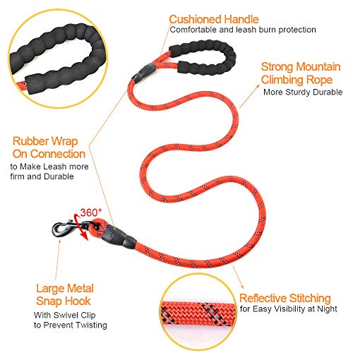 Litthing Correas para Perros Nylon con Mango Acolchado Ajustable Negro Sólido Reflectante 150 cm para Perros Grandes o Medianos Adecuado para Correr Senderismo Correr (Rojo)