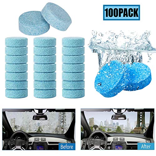 Liuer 100PCS Liquido Limpiaparabrisas Coche Sólido de Coche Limpiacristales de Coche Pastillas Concentradas Efervescentes Multifuncionales de Limpieza para Limpia Parabrisas Coche(1PCS=4Litros)