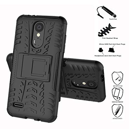 LiuShan LG K8 / K9 2018 Funda, Heavy Duty Silicona Híbrida Rugged Armor Soporte Cáscara de Cubierta Protectora de Doble Capa Caso para LG K8 / K9 2018 Smartphone,Negro