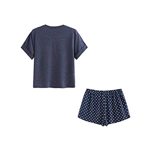 LLAN Dormir Pijamas De Mujer De Manga Corta con Volantes Gato Pantalones Cortos Ropa De Dormir Ropa De Dormir Conjunto Pijama Mujer Ropa Interior Mujer Dormir Caliente (Color : Navy, Size : XL)