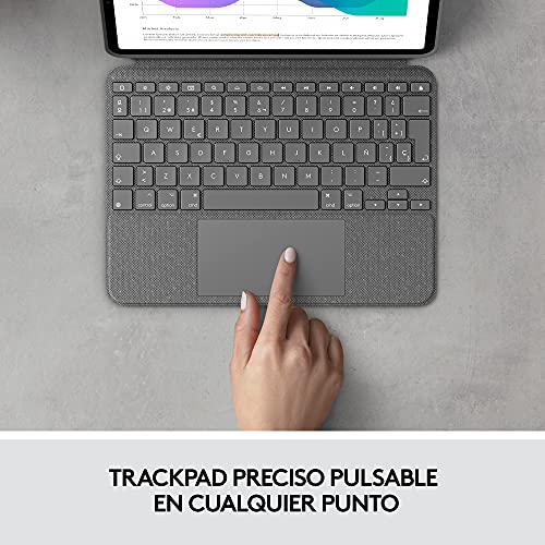 Logitech Combo Touch Funda con Teclado para iPad Pro 11 pulgadas 1a, 2a, 3a gen 2018, 2020, 2021, Teclado Retroiluminado Extraíble, Trackpad, Smart Connector, Disposición QWERTY Español Gris