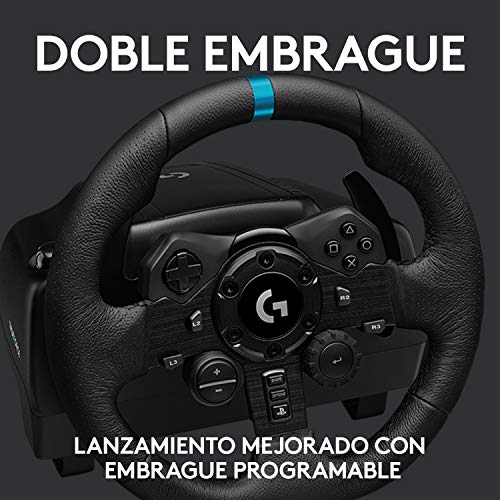 Logitech G923 TRUEFORCE Volante de Carreras y Pedales hasta 1000Hz Force Feedback, Pedales personalizables, Embrague Dual, Volante cubierto de Cuero Auténtico para PS5, PS4, PC y Mac - Negro