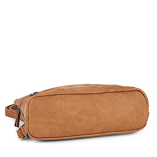 Lois - Bolso Mochila Mujer Casual Antirrobo Pequeña con Estampado Bordado. Bolso Piel PU Impermeable y Bordada. Cómoda y Ligera. De Marca LOIS Elegante, Moderna y Funcional 302677, Color Camel