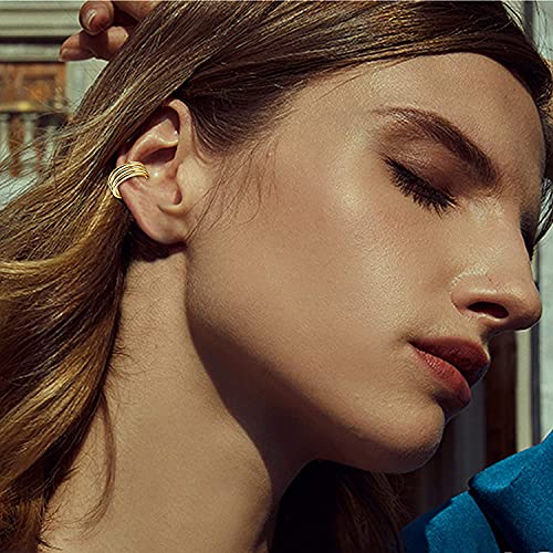 LOLIAS Mujer Pendientes Aro Pequeños Ear Cuff Pendientes Clip Falso Helix Puños de Cartílago Pendientes Hipoalergénicos Oro de 18 Quilates Pendientes Sin Agujero Mujer No Piercing Aretes