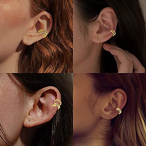 LOLIAS Mujer Pendientes Aro Pequeños Ear Cuff Pendientes Clip Falso Helix Puños de Cartílago Pendientes Hipoalergénicos Oro de 18 Quilates Pendientes Sin Agujero Mujer No Piercing Aretes