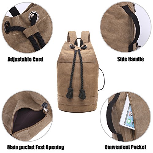 LOSMILE Lona Bolsos Mochila Hombre Mujer Bolsos Bandolera Bolsas de Cuerdas Bolsas de Viaje Bolsas de Gimnasia Mochilas Tipo Casual Mochilas para Deportes y Aire Libre.(L-Marrón)