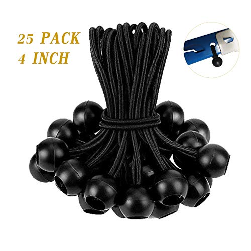 LOVE STORY Bungee de bola de 4 pulgadas, negro, 25 piezas de cordones para lona, refugio de toldo, tubo de pared, pantalla de valla